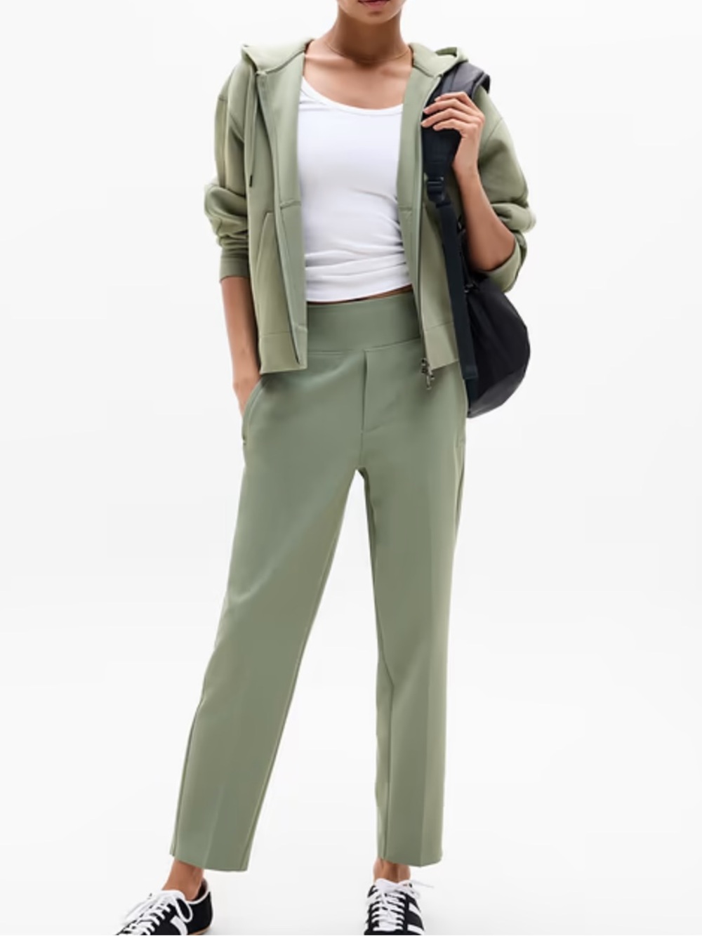 Athleta Olive Green Straight-Leg Tailored Pants endless height waist